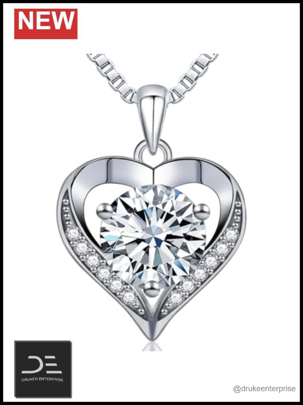 2ct Moissanite Heart Pendant Necklace 925 Sterling Silver Lobster Clasp